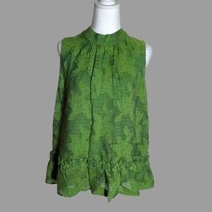 Anthropologie Green Textured Sleeveless Blouse